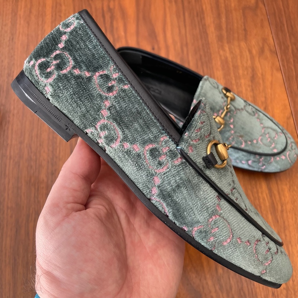 Gucci Horsebit Logo Loafers Velvet with Leather Trim Size 35 - Picture 4 of 12